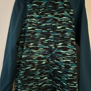 Nike Teal and Black Patterned thermal hoodie size medium